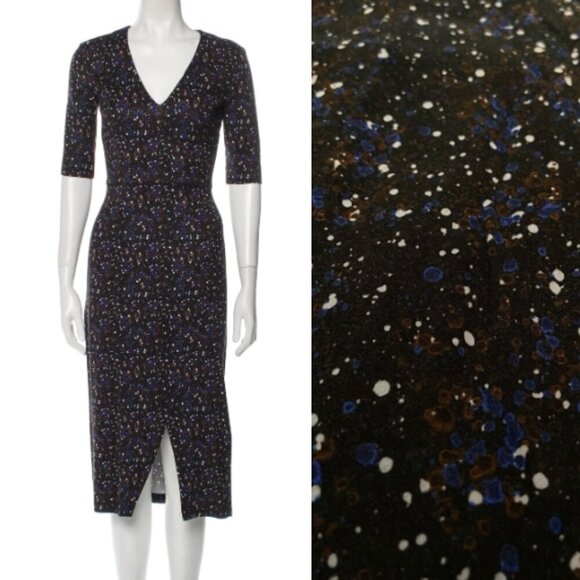 Tanya Taylor Printed Sheath Dress Black Blue dotted splatter print 21832 - Picture 1 of 9